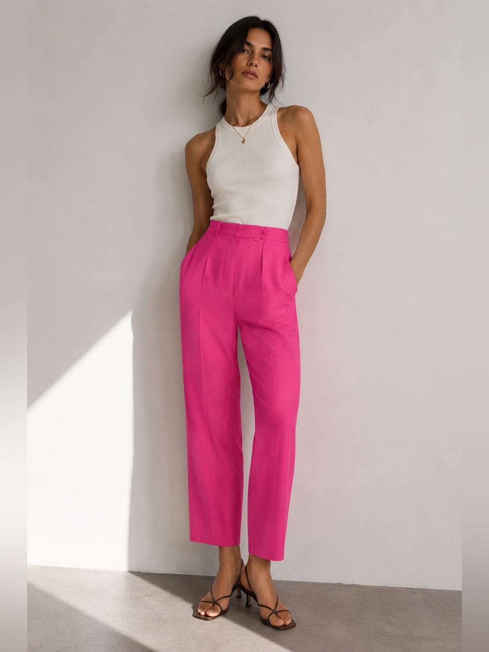 vintage Simon Chang 100% silk high rise pants